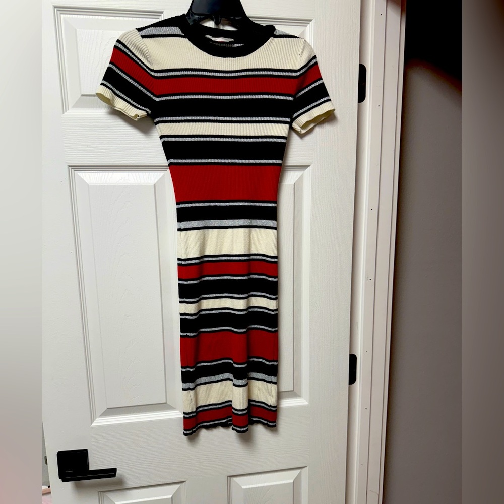 No Boundaries Striped Midi Dress in Red, Black, and Cream
